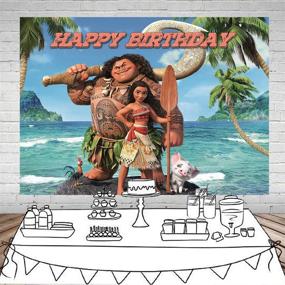 img 2 attached to 🌴 Botong 7x5ft Tropical Beach Ocean Moana Birthday Themed Backdrop Summer Beach Princess Girls Birthday Photo Backgrounds Happy Birthday Party Photo Booth Props Banner - th70-7x5FT