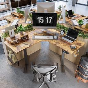 img 3 attached to 🖥️ FEZIBO L Shaped Electric Standing Desk - 48" Dual Motor Corner Sit Stand Desk for Home Office with Rustic Brown Top and Black Frame