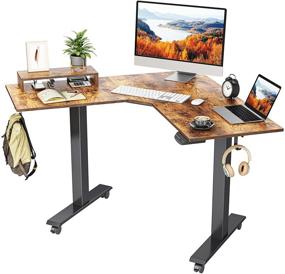 img 4 attached to 🖥️ FEZIBO L Shaped Electric Standing Desk - 48" Dual Motor Corner Sit Stand Desk for Home Office with Rustic Brown Top and Black Frame