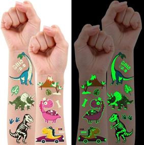 img 4 attached to 🦖 Partywind Luminous Dinosaur Decorations: Glow-in-the-Dark Tattoos, Games & Favors for Kids - T-rex Themed Birthday Party Supplies