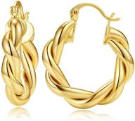 stylish small twisted hoop earrings | 14k gold plated, hypoallergenic, lightweight huggie hoops logo