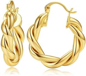 img 4 attached to Stylish Small Twisted Hoop Earrings | 14K Gold Plated, Hypoallergenic, Lightweight Huggie Hoops