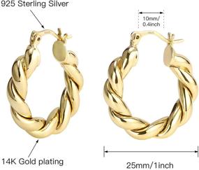 img 2 attached to Stylish Small Twisted Hoop Earrings | 14K Gold Plated, Hypoallergenic, Lightweight Huggie Hoops