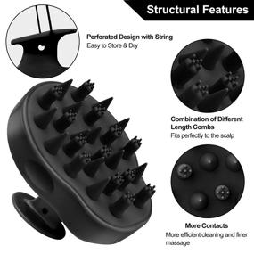 img 2 attached to 🔘FREATECH Обновленный массажер для волос и кожи головы с щеткой для шампуня - Двойные силиконовые щетинки для мягкого очищения, чувствительного ухода за кожей головы, стимуляции роста волос - Черный