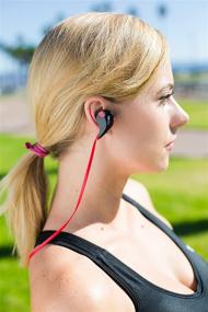 img 2 attached to 🎧 Беспроводные наушники Pop Tech Bluetooth 4.1 с высоким разрешением, шумоподавлением, водонепроницаемые, антивспутывающие, легкие с встроенным микрофоном/гарнитурой - черные/красные