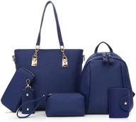 👜 stylish and practical 6pcs women's handbag purse backpack set - waterproof shoulder bag, top-handle handbag, tote purse, wallet, and key case set logo