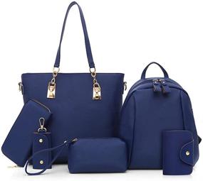 img 4 attached to 👜 Stylish and Practical 6PCS Women's Handbag Purse Backpack Set - Waterproof Shoulder Bag, Top-Handle Handbag, Tote Purse, Wallet, and Key Case Set