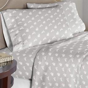 img 1 attached to Pointehaven Velvet Feel Luxury Cotton Flannel Sheet Set, Twin Size with Adorable Bunny Print, 180 GSM