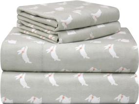 img 2 attached to Pointehaven Velvet Feel Luxury Cotton Flannel Sheet Set, Twin Size with Adorable Bunny Print, 180 GSM