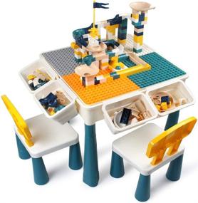 img 4 attached to 🏞️ Marble Runs Kids Table Set: All-in-One Multi Activity Playset with Toddler Table, Building Blocks Toys for Learning & Playing, Water & Sand Games