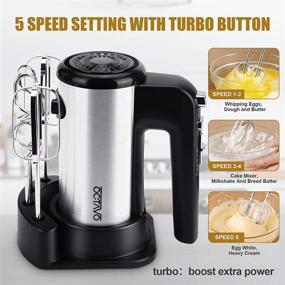 img 3 attached to OCTAVO Electric Hand Mixer - Powerful 5-Speed Turbo, 300W with Storage Base - Stainless Steel Handheld Mixer with Egg Beaters and Hooks for Whipping, Mixing Cookies, Brownies, Dough Batters