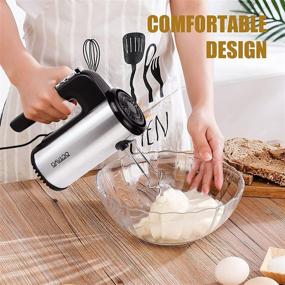 img 1 attached to OCTAVO Electric Hand Mixer - Powerful 5-Speed Turbo, 300W with Storage Base - Stainless Steel Handheld Mixer with Egg Beaters and Hooks for Whipping, Mixing Cookies, Brownies, Dough Batters