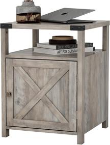 img 2 attached to 🛏️ Hoseoka Farmhouse Nightstand: Stylish Gray Wood End Table with Cabinet and Shelf - Perfect Bedroom Side Table, 17.7 in