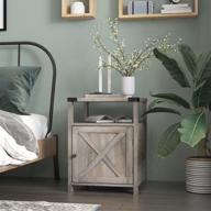 🛏️ hoseoka farmhouse nightstand: stylish gray wood end table with cabinet and shelf - perfect bedroom side table, 17.7 in logo