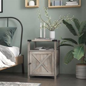 img 3 attached to 🛏️ Hoseoka Farmhouse Nightstand: Stylish Gray Wood End Table with Cabinet and Shelf - Perfect Bedroom Side Table, 17.7 in