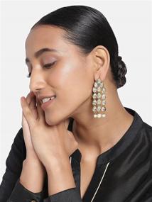 img 3 attached to Exquisite Aheli Kundan Studded Beaded Chandelier Earrings: Timeless Indian Traditional Bollywood Jewelry for Women and Girls