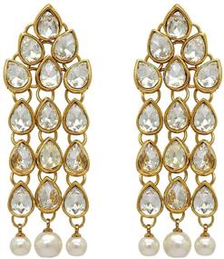 img 4 attached to Exquisite Aheli Kundan Studded Beaded Chandelier Earrings: Timeless Indian Traditional Bollywood Jewelry for Women and Girls