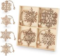ilauke 3 inch wooden snowflakes christmas ornaments pack of 12 - rustic wood hanging decorations ideal for tree crafting logo