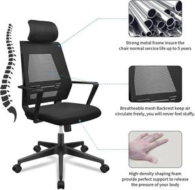 img 2 attached to 🪑 Шейколы Ergonomic Office Chair - Сетчатый Компьютерный Стул с Поддержкой Поясницы, Регулируемой Высотой Сиденья, Высокой Спинкой с Подголовником и Подлокотниками - Надежный и Удобный, в Элегантном Черном Дизайне.