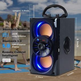 img 2 attached to 🔊 Портативная Bluetooth-колонка с освещением - Двойной сабвуфер для глубоких басов, мощный громкий динамик, FM-радио, SD-проигрыватель, пульт дистанционного управления - Идеально подходит для путешествий, использования в помещении и на открытом воздухе.