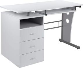 img 3 attached to Stylish White Desk with Ample Storage, Keyboard Tray, and 3-Drawer Pedestal