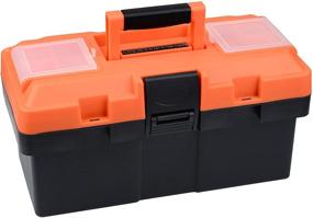 img 4 attached to 14-дюймовый портативный пластиковый инструментальный ящик с съемным поддоном для инструментов и съемным инструментальным набором - идеально подходит для хранения материалов для ремонта и использования в домашнем хозяйстве.