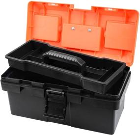 img 3 attached to 14-дюймовый портативный пластиковый инструментальный ящик с съемным поддоном для инструментов и съемным инструментальным набором - идеально подходит для хранения материалов для ремонта и использования в домашнем хозяйстве.