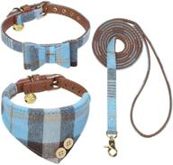 🐶 bingpet bow tie dog collar with leash set - stylish adjustable classic plaid dog bandana collar featuring bell, ideal for small dogs, puppies, and cats during outdoor walks logo