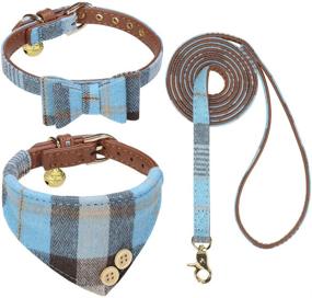 img 4 attached to 🐶 BINGPET Bow Tie Dog Collar with Leash Set - Stylish Adjustable Classic Plaid Dog Bandana Collar featuring Bell, Ideal for Small Dogs, Puppies, and Cats during Outdoor Walks