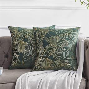 img 4 attached to GIGIZAZA Green Gold Leaves Decorative Throw Pillow Covers 20x20 - Pack of 2 for Sofa and Couch