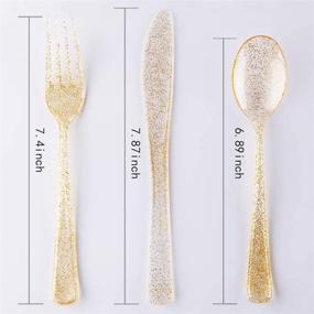 img 2 attached to WDF 40Guest Gold Plates with Disposable Plastic Silverware - Elegant Gold Glitter Design Plastic Tableware Sets including 40 Dinner Plates, 40 Salad Plates, 40 Forks, 40 Knives, and 40 Spoons (Gold Glitter Dinnerware)