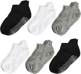 img 4 attached to 🧦 Premium Aminson Grip Ankle Socks: Non-Slip Slipper Crew Socks for Kids Boys Girls - 6/12 Pairs