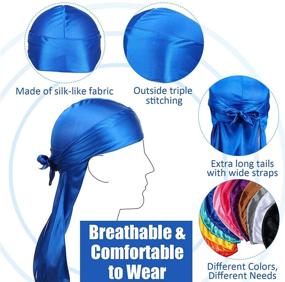 img 3 attached to ♂️ 12-Piece Long Tailed Silky Durag Turban Headwear Beanie Cap for Men and Women, Ideal for Running, Fitness, Cycling, Hiking, and Camping