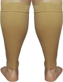 img 3 attached to Runee Plus Size Calf Compression Sleeve - Leg Support for Wide Calves, Pain Relief & Shin Splint, Reduce Swelling, Varicose Veins, DVT (Beige)