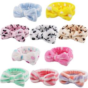 img 4 attached to 🎀 10 Pack BAHABY Spa Headbands: Soft Coral Fleece Turban with Makeup Bow for Shower and Washing Face