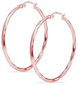 img 2 attached to 💍 Women & Teen Girls' Rose Old Flashed Twisted Rope Click-Top Hoop Earrings in Sterling Silver, Available in Sizes 15mm - 60mm