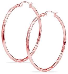 img 1 attached to 💍 Women & Teen Girls' Rose Old Flashed Twisted Rope Click-Top Hoop Earrings in Sterling Silver, Available in Sizes 15mm - 60mm