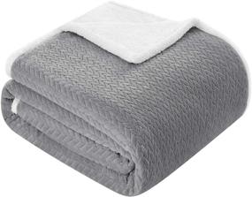 img 4 attached to 🔲 HOMEIDEAS Sherpa Blanket: Flannel Fleece Soft Fuzzy Blanket for All Seasons, 90X90 Inches, Grey