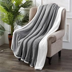 img 1 attached to 🔲 HOMEIDEAS Sherpa Blanket: Flannel Fleece Soft Fuzzy Blanket for All Seasons, 90X90 Inches, Grey