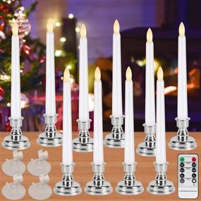 img 4 attached to 🕯️ Flameless Ivory Taper Christmas Window Candles with Timer - Set of 10 LED Battery Operated Candles by West Bay