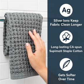 img 2 attached to SUTERA - Silverthread Waffle Towel California-Spun Supima Cotton, Fast-Drying, Silky Smooth, Featherweight and Super Absorbent - Textured Waffle Weave - Upscale Towel (Hand, Grey)