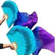 nimiman handcrafted silk belly dance fan veils in turquoise blue and purple for women логотип