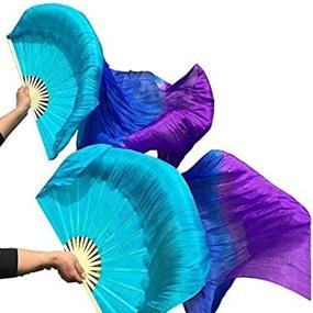 img 4 attached to Nimiman Handcrafted Silk Belly Dance Fan Veils in Turquoise Blue and Purple for Women