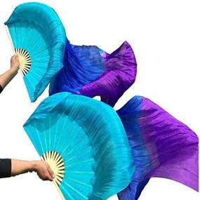 img 1 attached to Nimiman Handcrafted Silk Belly Dance Fan Veils in Turquoise Blue and Purple for Women