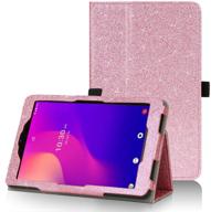 caweet metroby t-mobile alcatel joy tab 2 8-inch tablet case 2020 - pink glitter pu leather stand cover with pen holder (not for 2019 model) logo