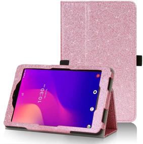 img 4 attached to Caweet Metroby T-Mobile Alcatel Joy Tab 2 8-inch Tablet Case 2020 - Pink Glitter PU Leather Stand Cover with Pen Holder (Not for 2019 Model)