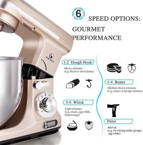 img 2 attached to 🍾 MURENKING MK37 500W 6-Speed Tilt-Head Food Electric Mixer Kitchen Machine - Professional 6-Qt Stand Mixer with Timer for Efficient Mixing (Champagne)