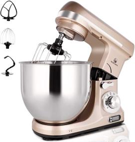 img 4 attached to 🍾 MURENKING MK37 500W 6-Speed Tilt-Head Food Electric Mixer Kitchen Machine - Professional 6-Qt Stand Mixer with Timer for Efficient Mixing (Champagne)