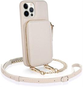 img 4 attached to 👜 ZVE RFID Blocking Crossbody Wallet Case for iPhone 12 Pro Max, Zipper Phone Case with Card Holder Wrist Strap Purse Cover Gift for Women - Compatible with iPhone 12 Pro Max, 6.7 inch, 2020 (Beige)