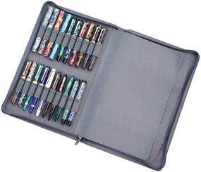 img 3 attached to 🖋️ Large Capacity Waterproof Canvas Pen Holder Display Pouch Bag - 40 Slot Fountain Pen Case in Gray by KACO